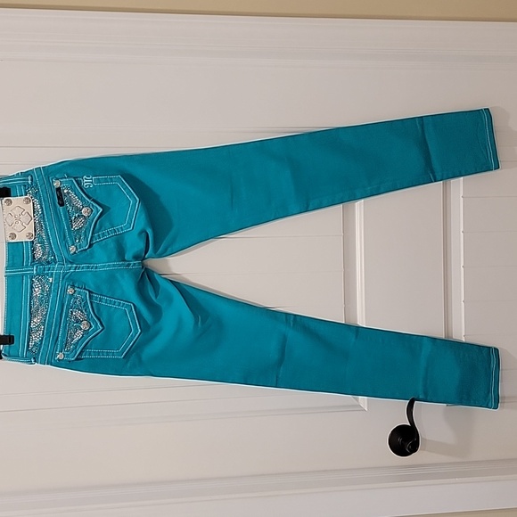 Miss Me Teal Skinny Low Rise Jeans Size 26 - Picture 6 of 11